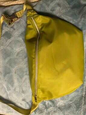 Green fanny pak sling bag with gold hardware
